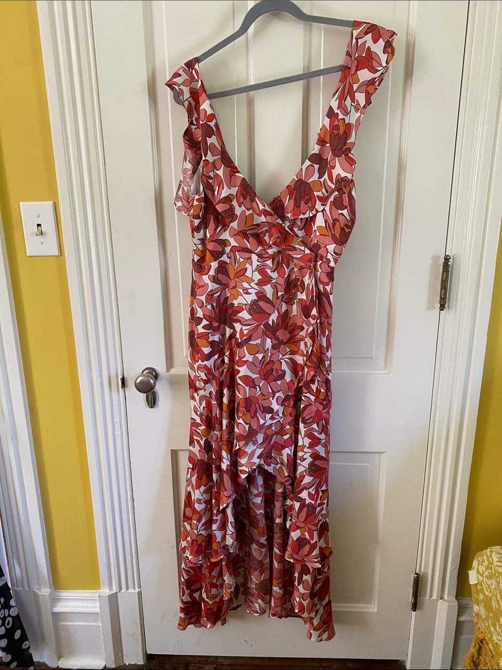 Floral Red Ruffle Midi Dress